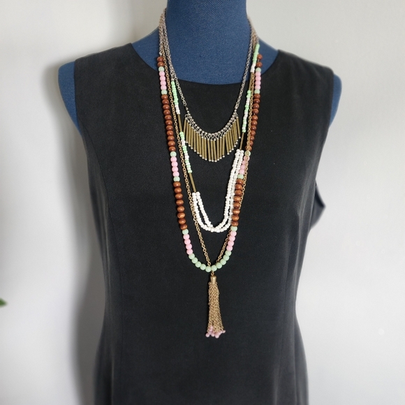 Oori Boho 3 Necklace Set with Tassel New - Picture 3 of 9